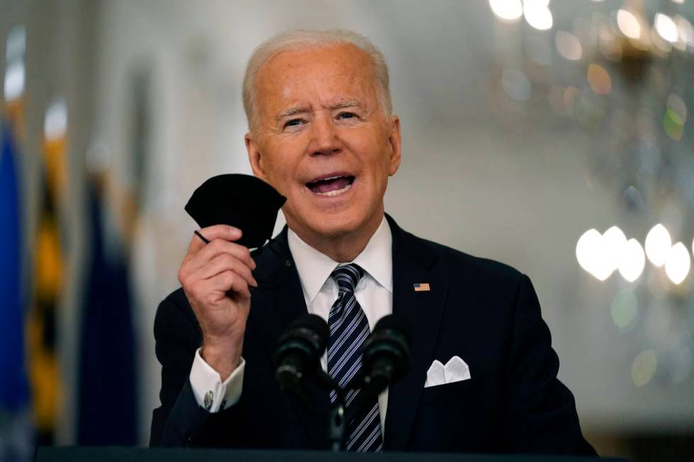 President Joe Biden speaks about the COVID-19 pandemic during a prime-time address from the Eas ...