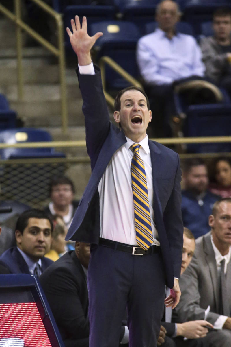 UC Santa Barbara coach Joe Pasternack signals to his team during the first half of an NCAA coll ...