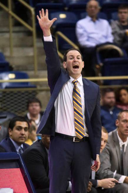 UC Santa Barbara coach Joe Pasternack signals to his team during the first half of an NCAA coll ...