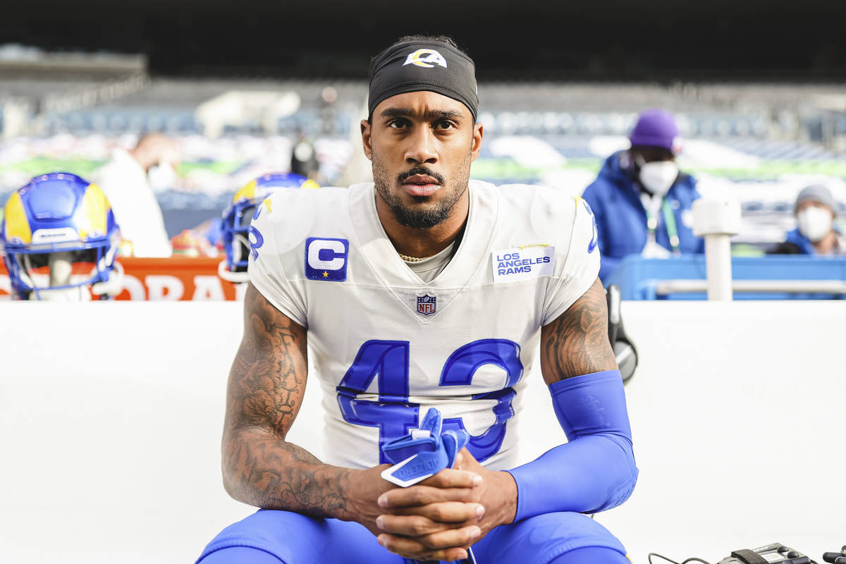 Los Angeles Rams John Johnson (43) plays during an NFL playoff football game against the Seattl ...