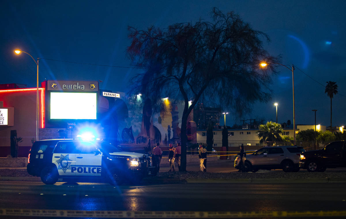 Las Vegas police investigate the scene of a fatal hit-and-run on Sahara Avenue near 6th Street ...