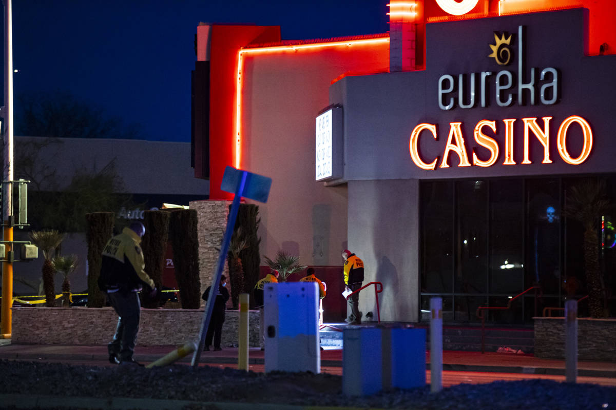 Las Vegas police investigate the scene of a fatal hit-and-run on Sahara Avenue near 6th Street ...