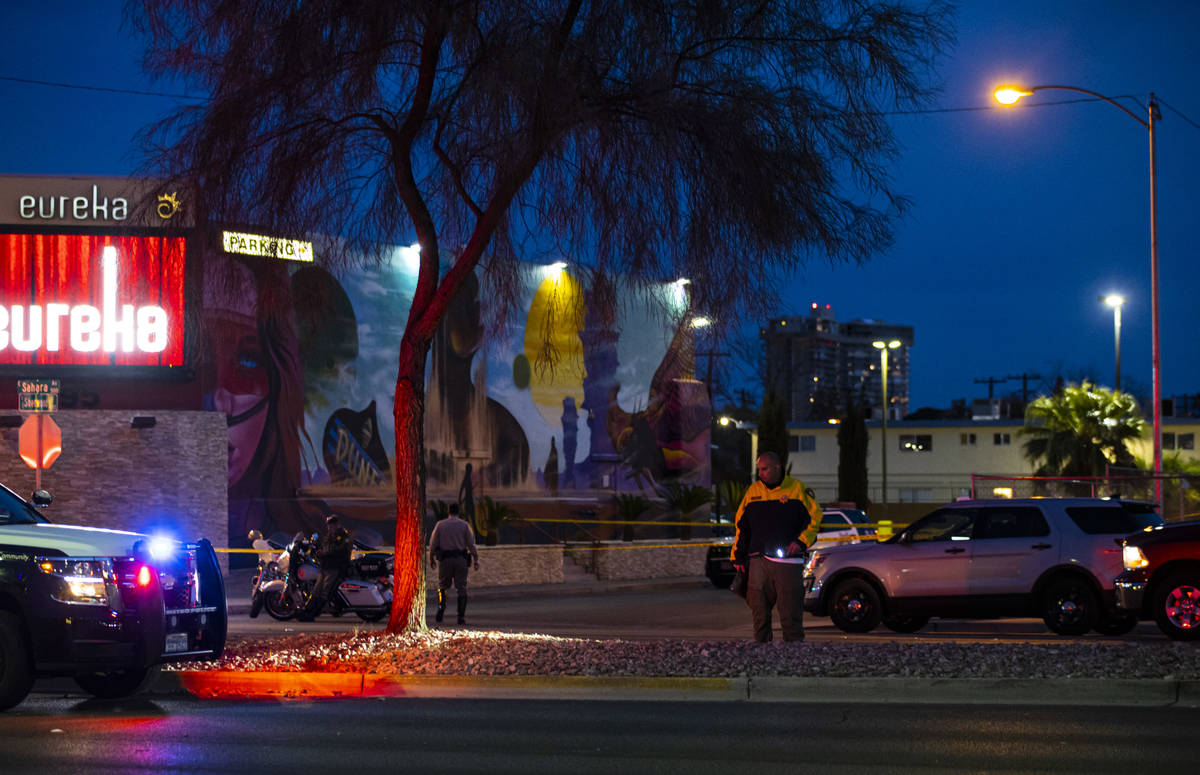 Las Vegas police investigate the scene of a fatal hit-and-run on Sahara Avenue near 6th Street ...