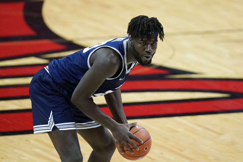 Utah State's Neemias Queta (23) plays against UNLV in an NCAA college basketball game Wednesday ...