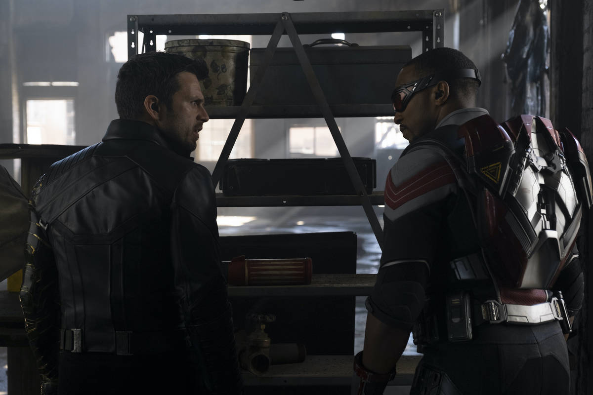 Sebastian Stan, left, and Anthony Mackie star in "The Falcon and the Winter Soldier." (Chuck Zl ...