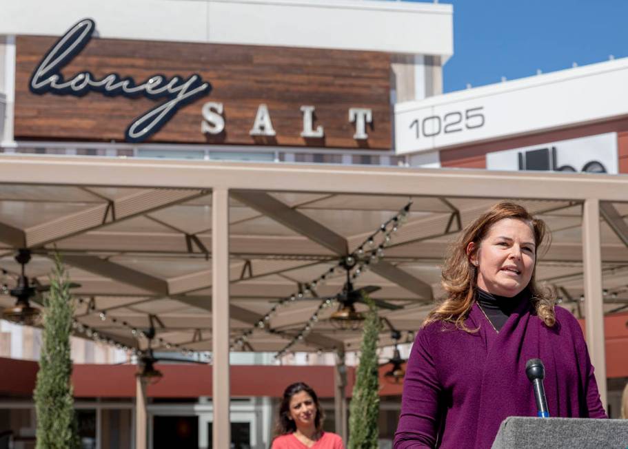 Owner of Honey Salt Elizabeth Blau speaks during a press conference for the Delivering with Dig ...