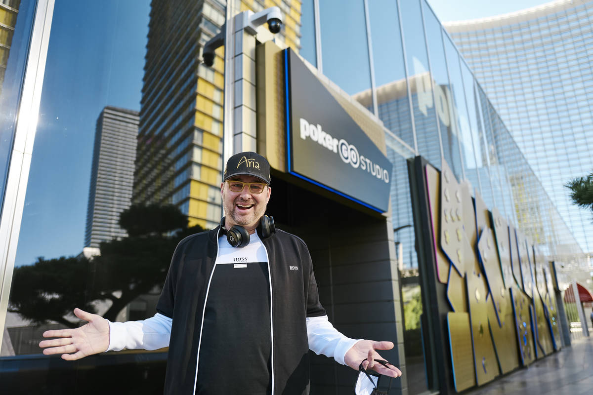 Phil Hellmuth in front of the PokerGO studio by the Aria. (PokerGO)