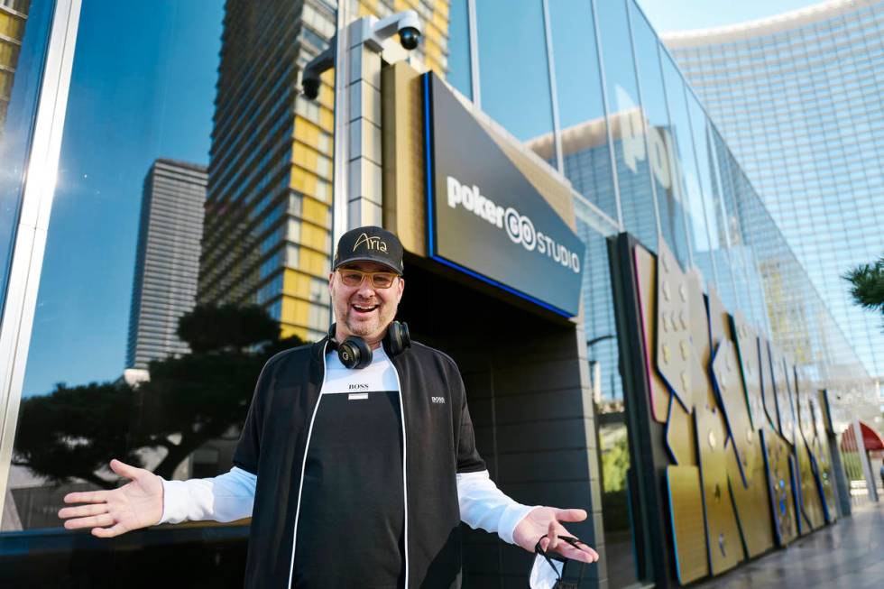 Phil Hellmuth in front of the PokerGO studio by the Aria. (PokerGO)