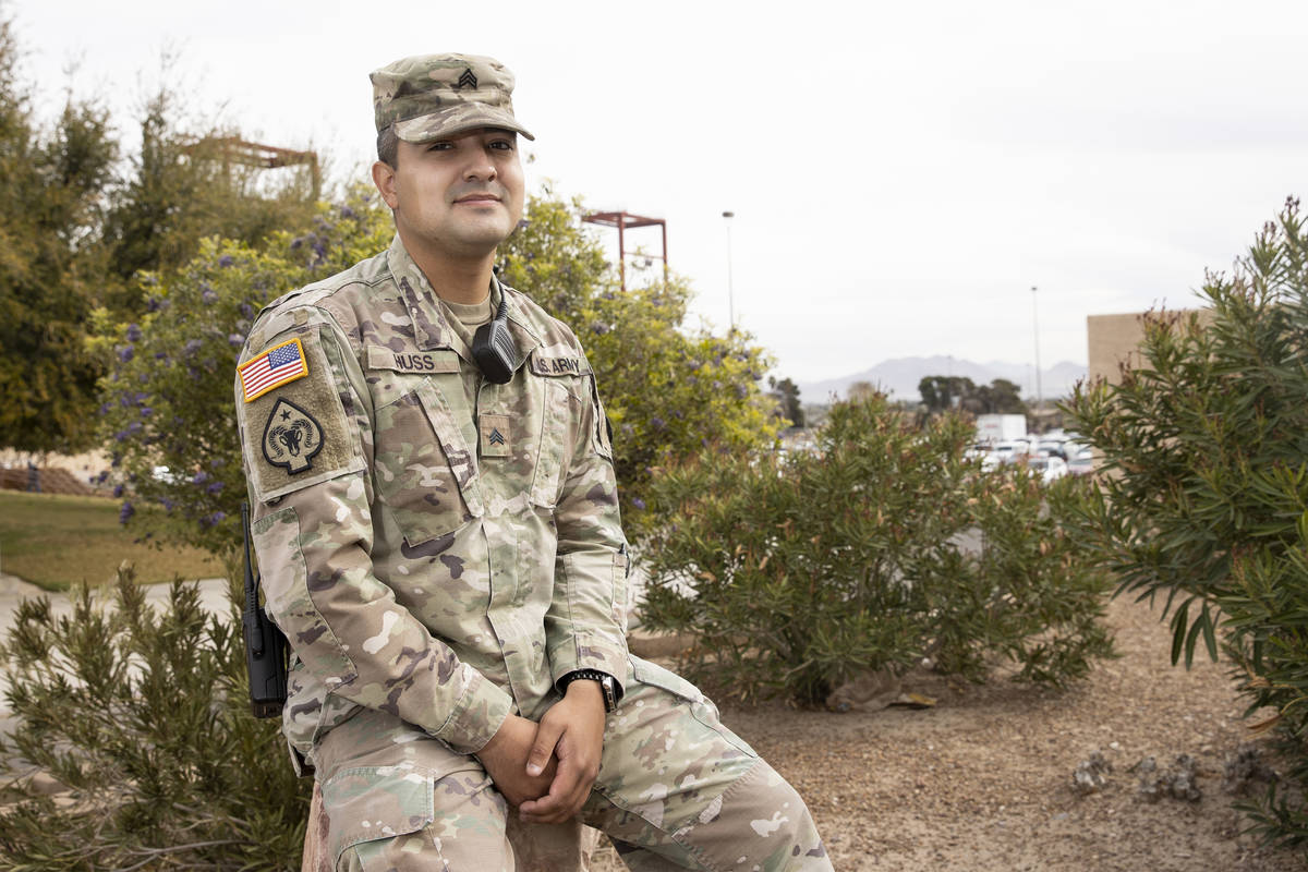 Nevada National Guard Sgt. John Huss at the Cashman Center in Las Vegas, on Thursday, March 18, ...