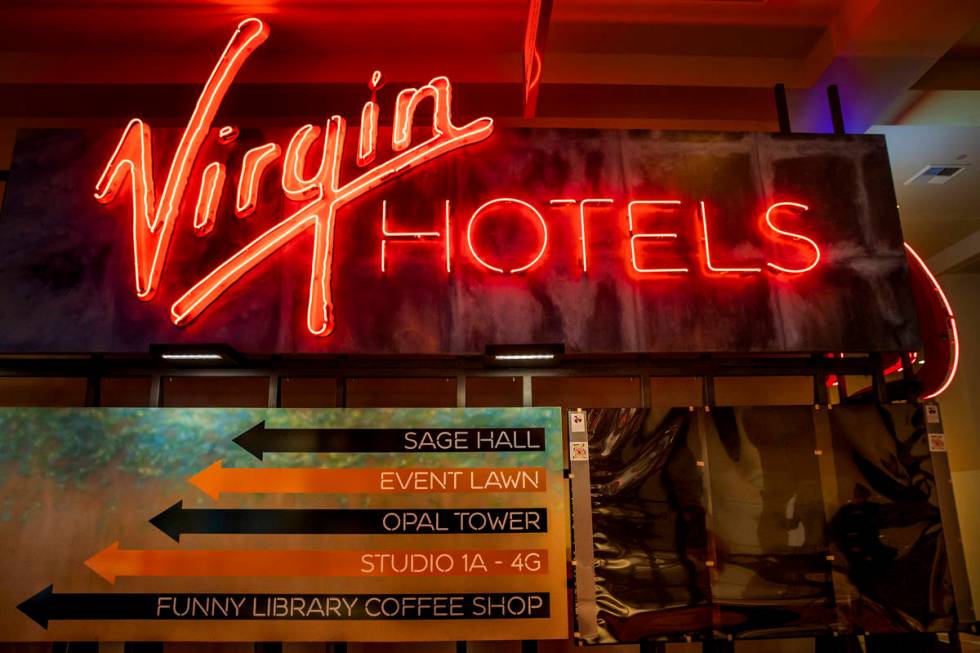 Directional signage within the reimagined and re-conceptualized casino resort Virgin Hotels Las ...