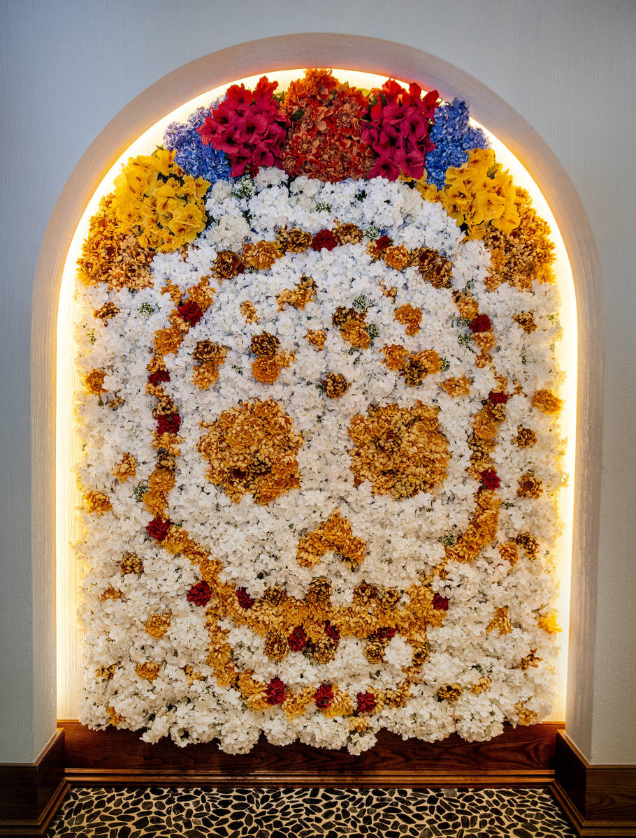 A floral depiction of a sugar skull decorates the entrance foyer at Casa Calavera at Virgin Hot ...