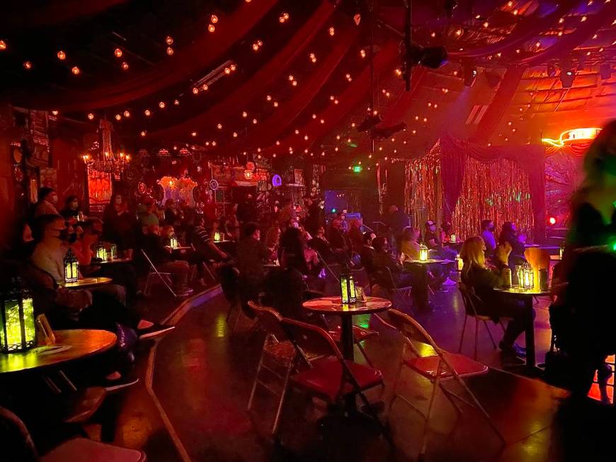 A look at the crowd at the "Absinthe" Spiegeltent on Wednesday, March 17, 2021. (John Katsilome ...