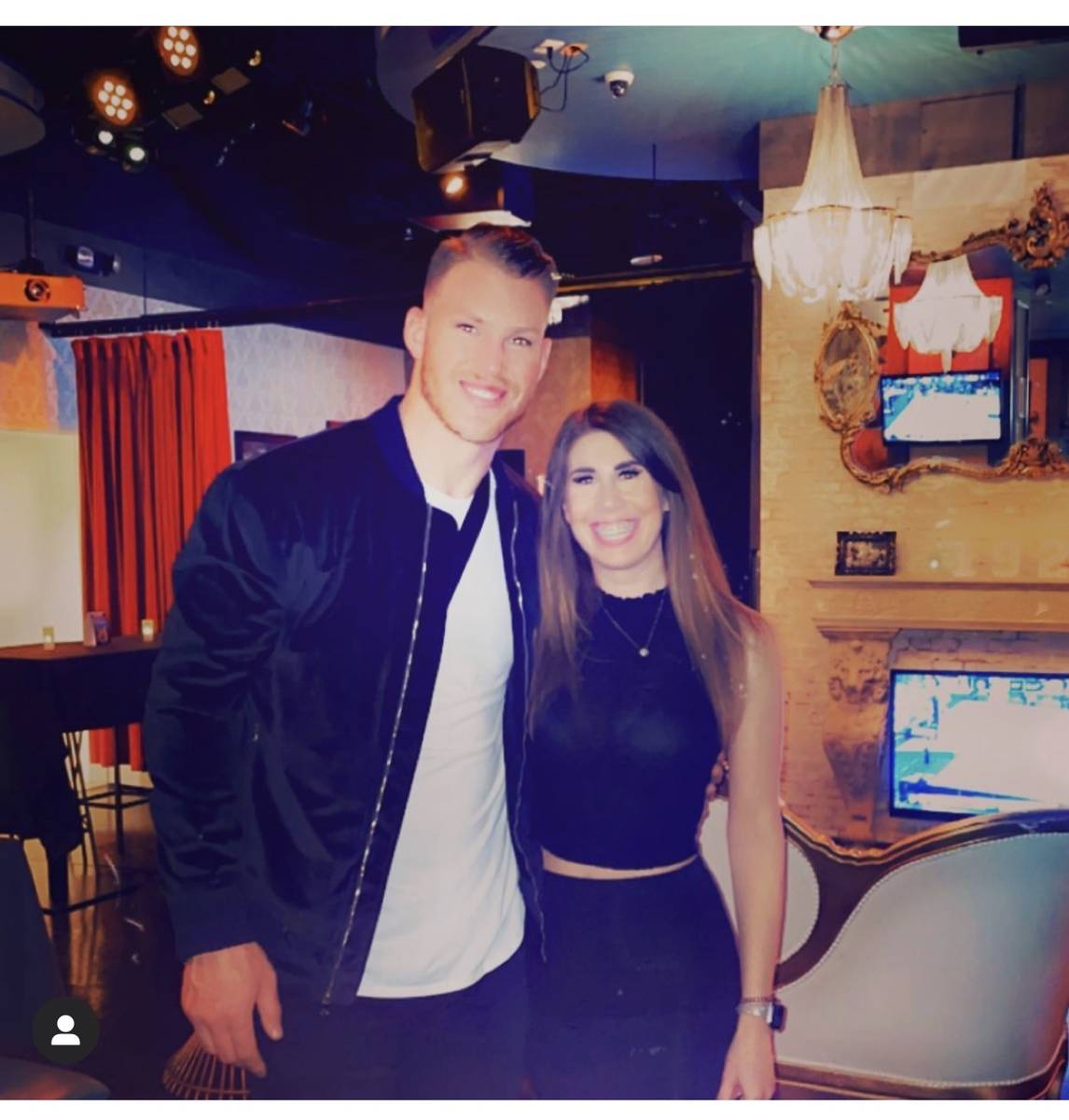 New York Giants tight end Kyle Rudolph is shown with 1923 Prohibition Bar manager Michaela Latt ...