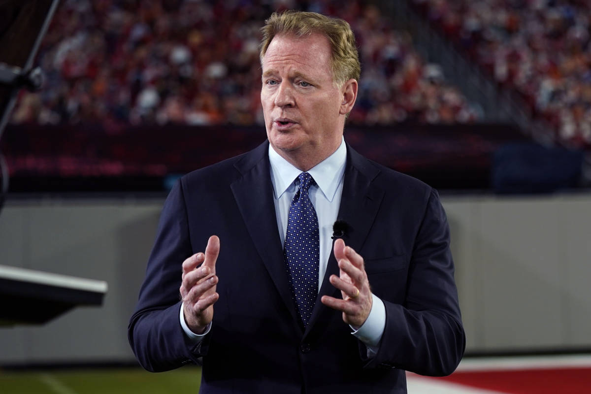 FILE - NFL Commissioner Roger Goodell talks about the Walter Payton NFL Man of the Year award d ...