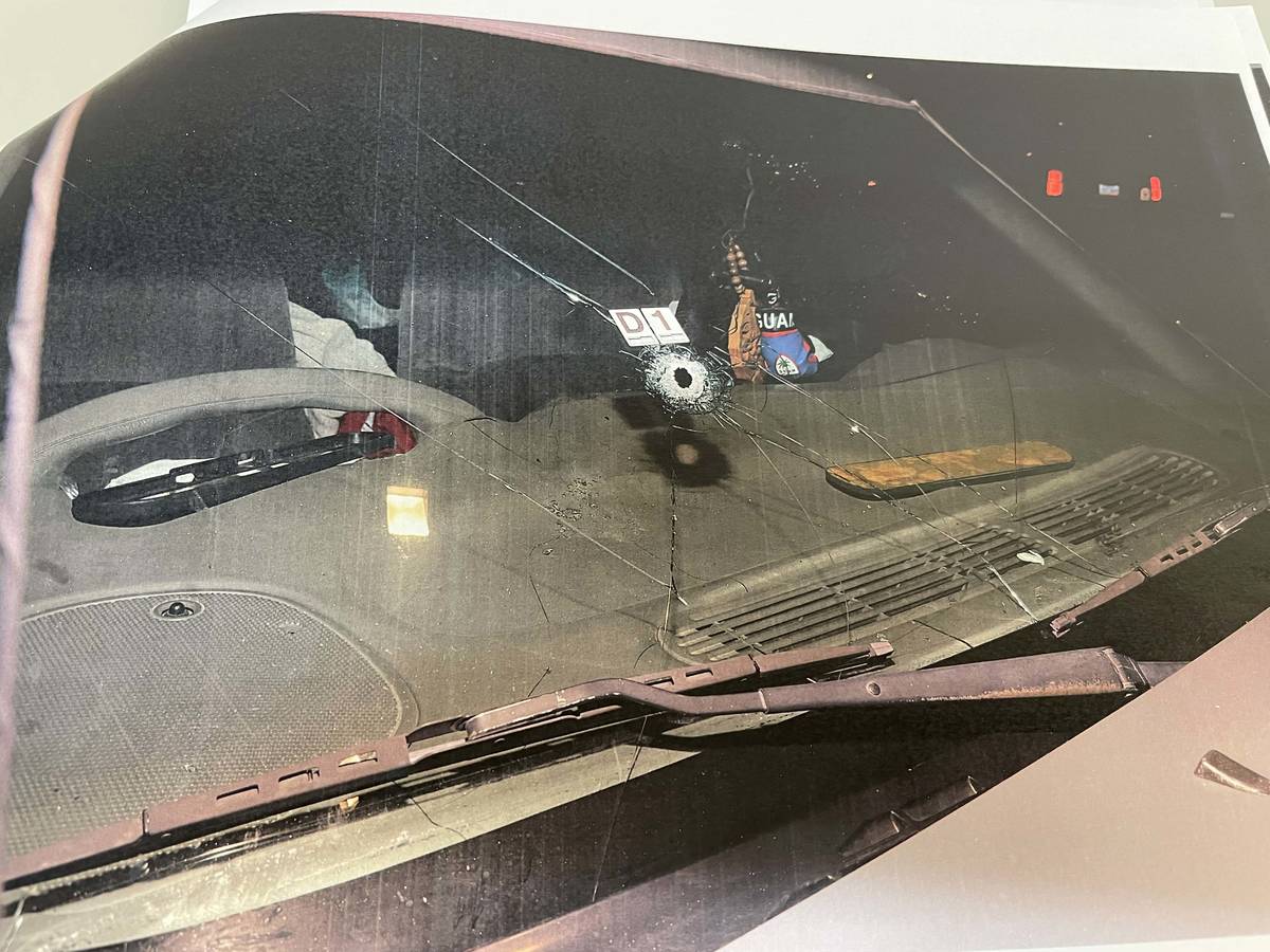 This evidence photo depicts the shot-out windshield of Jayde Libby's Chevy truck. Libby testifi ...