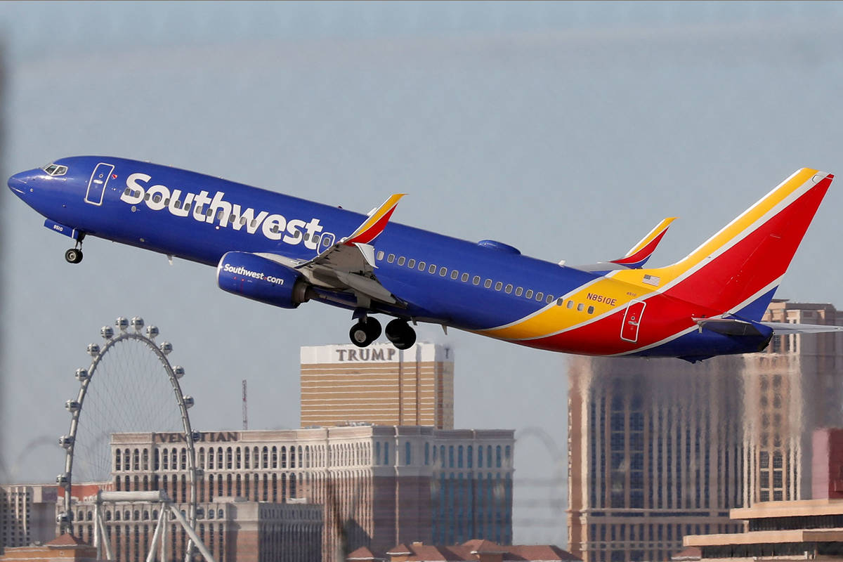 A Southwest Airlines plane takes off from McCarran International Airport in Las Vegas, Feb. 27, ...