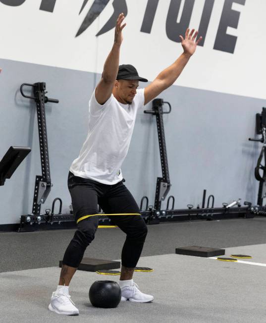 Las Vegas Raiders safety Johnathan Abram works out at the Institute of Human Performance, on We ...