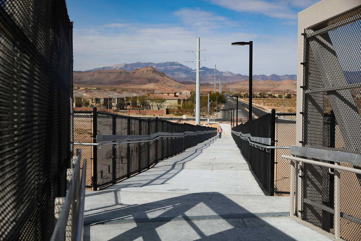 The new pedestrian bridge that connects Desert Oasis High School and the Southern Highlands nei ...