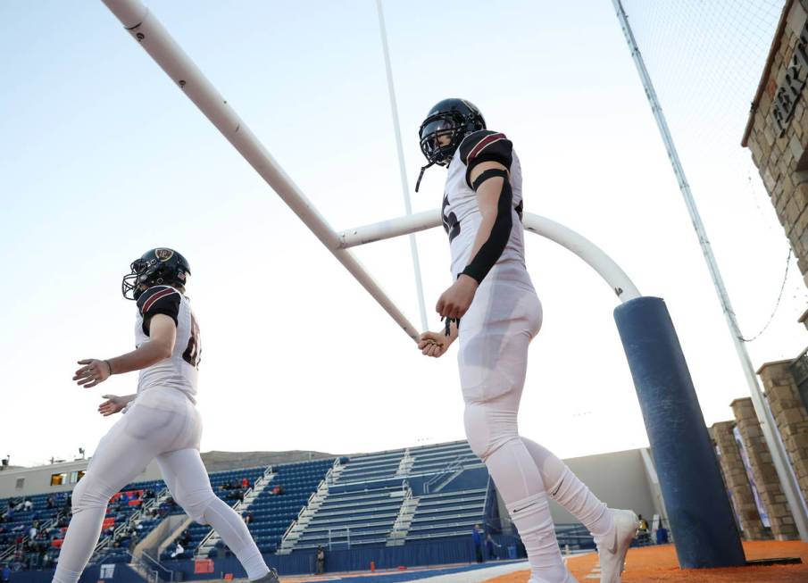 in the football game at Bishop Gorman High School in Las Vegas, Friday, March 26, 2021. (Erik V ...