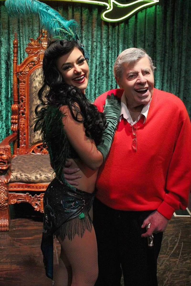 Entertainment legend Jerry Lewis is shown with Melody Sweets after a performance of “Absinthe ...