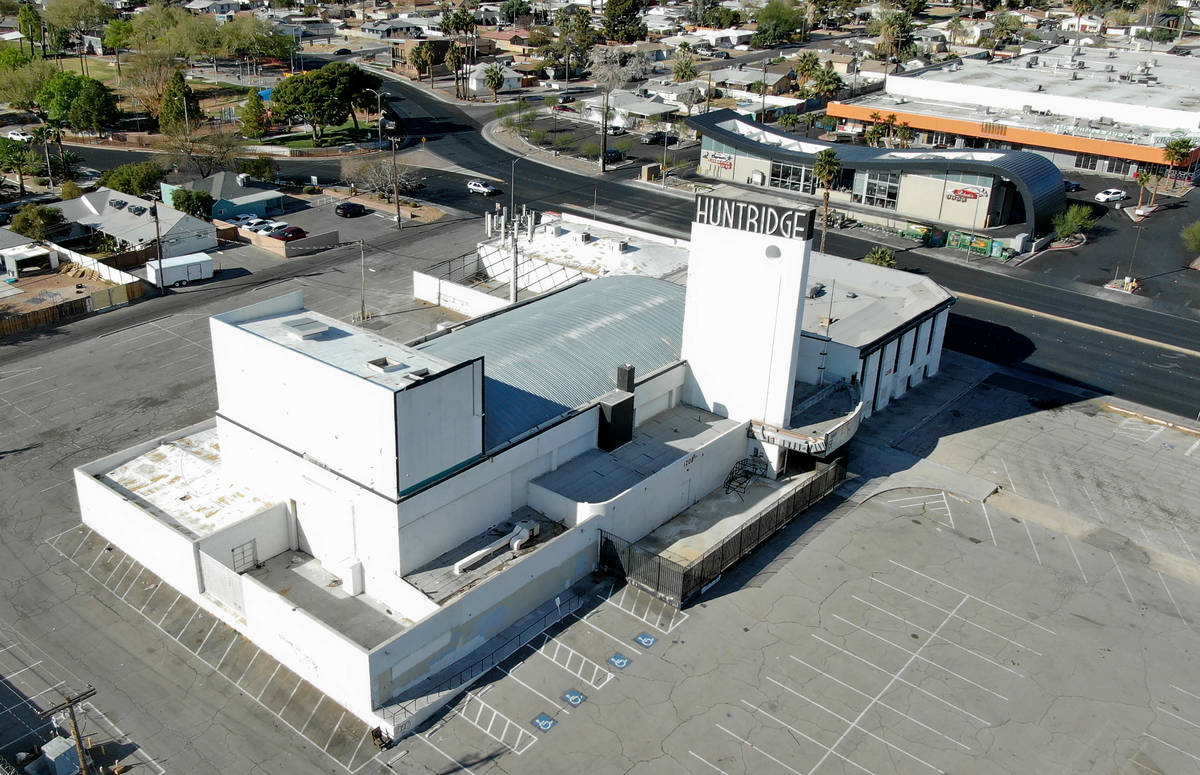 An aerial view of the Huntridge Theater in Las Vegas on Friday, March 26, 2021. (Michael Quine/ ...
