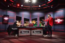 Daniel Negreanu acknowledges Phil Hellmuth after Hellmuth won their "High Stakes Duel" broadcas ...