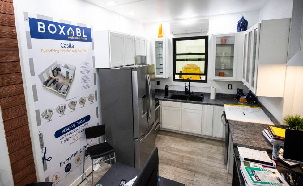 A kitchen area is seen inside an accessory dwelling units created by Boxabl at their research a ...