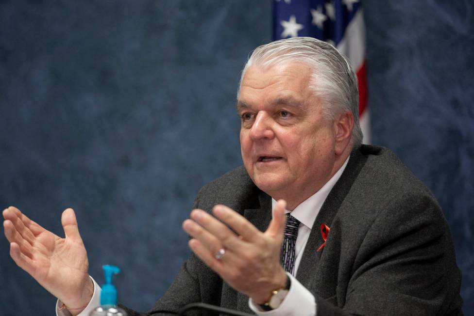 Gov. Steve Sisolak speaks during a press conference to update Nevada citizens about the coronav ...