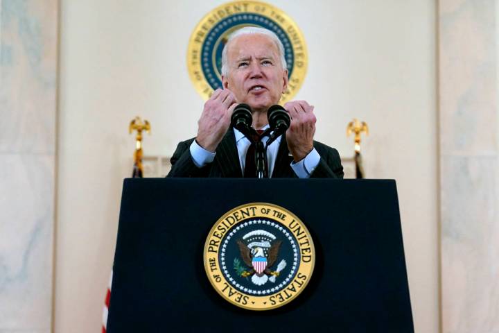President Joe Biden speaks about the 500,000 Americans that died from COVID-19, Monday, Feb. 22 ...