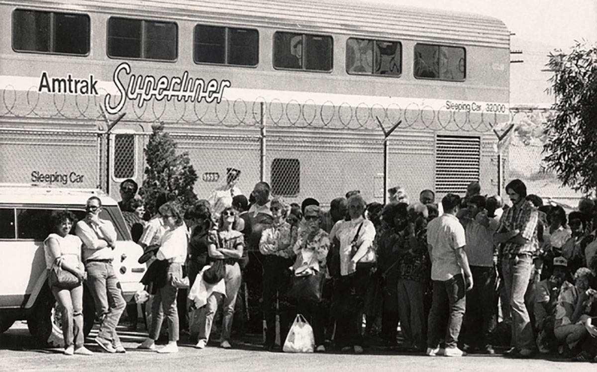 An Amtrak Superliner is seen in Las Vegas on May 18, 1986. Amtrak operated the Desert Wind rout ...