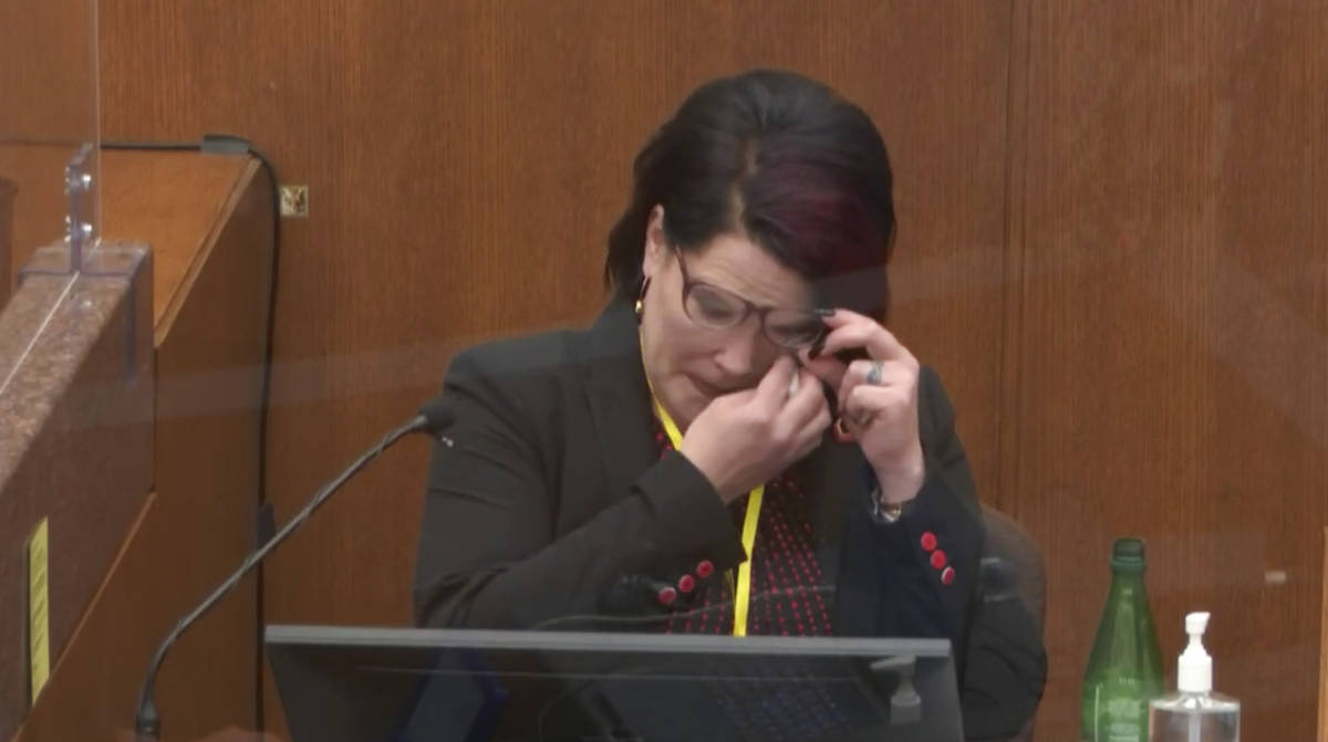 In this image from video, witness Courteney Ross answers questions as Hennepin County Judge Pet ...