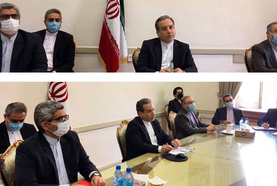This combined photo released by the Iranian Foreign Ministry, shows Iranian diplomats attending ...