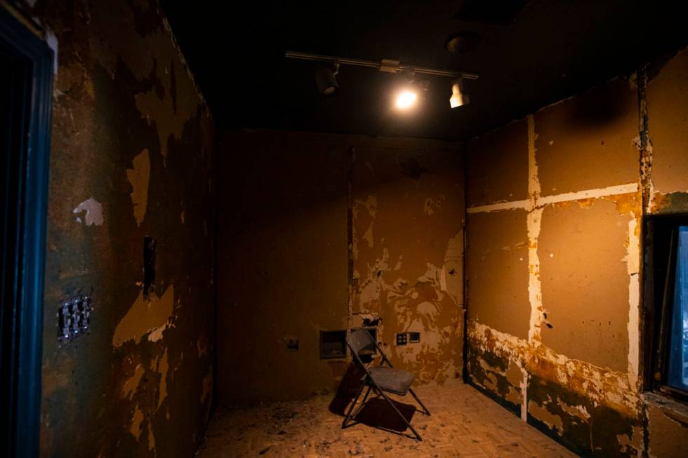 A cry room overlooks the stage inside the Huntridge Theater the day after Dapper Companies foun ...