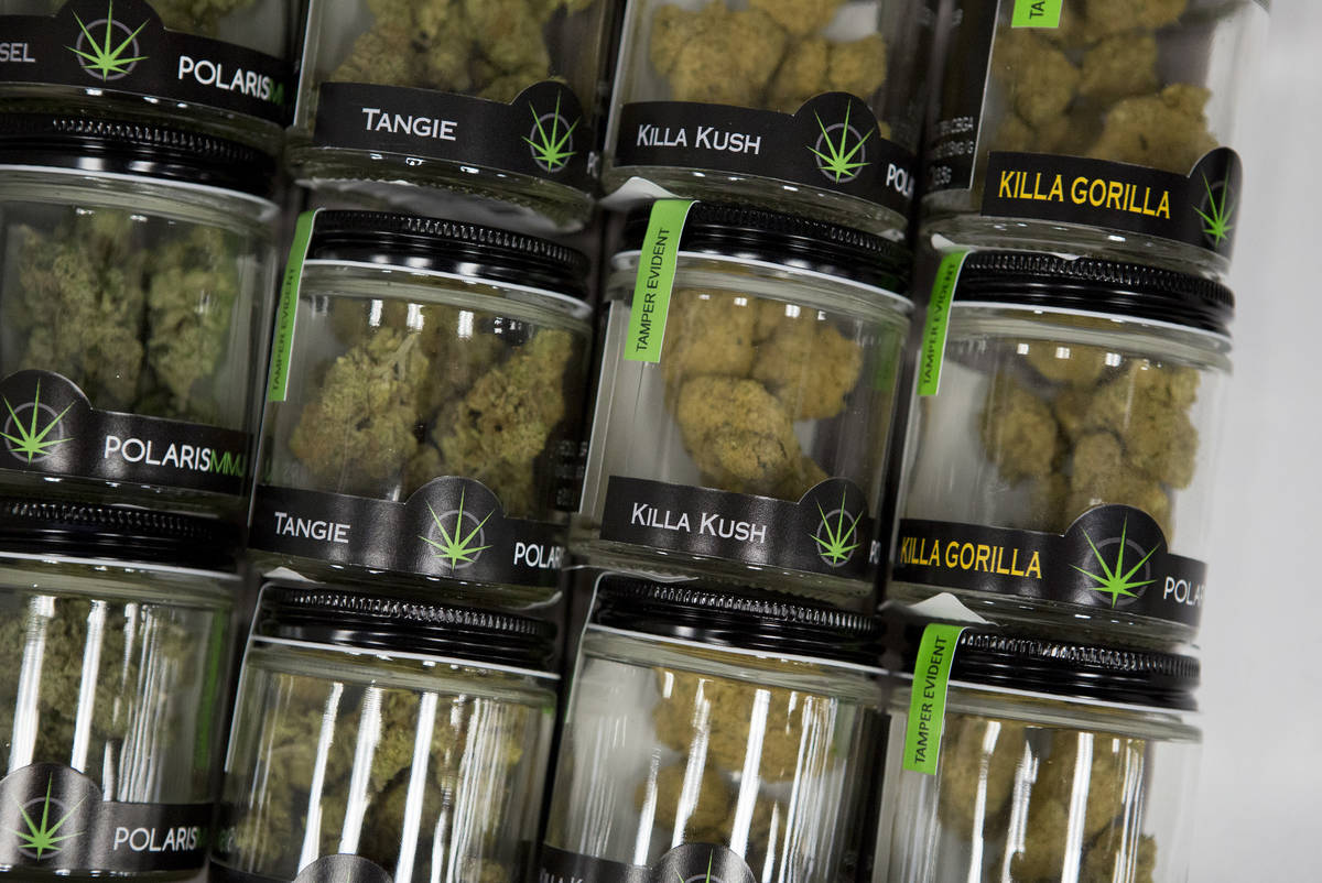 Marijuana products sit in a drawer at BLM Las Vegas Medical Marijuana Dispensary on Wednesday, ...