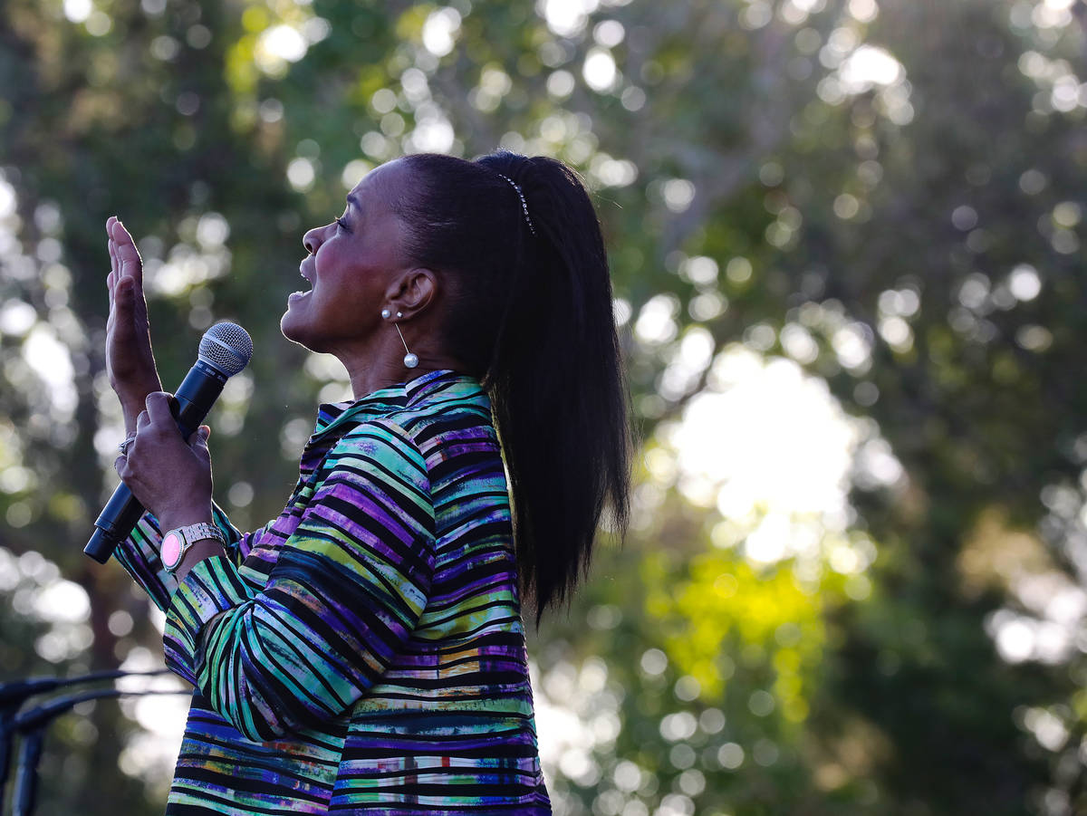 Genevieve Dew sings at the 36th Annual Easter Sunrise Service at Palm Mortuary on Sunday, April ...