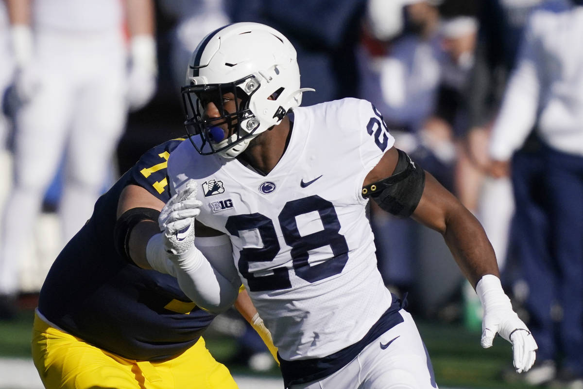 Penn State defensive end Jayson Oweh plays during the first half of an NCAA college football ga ...