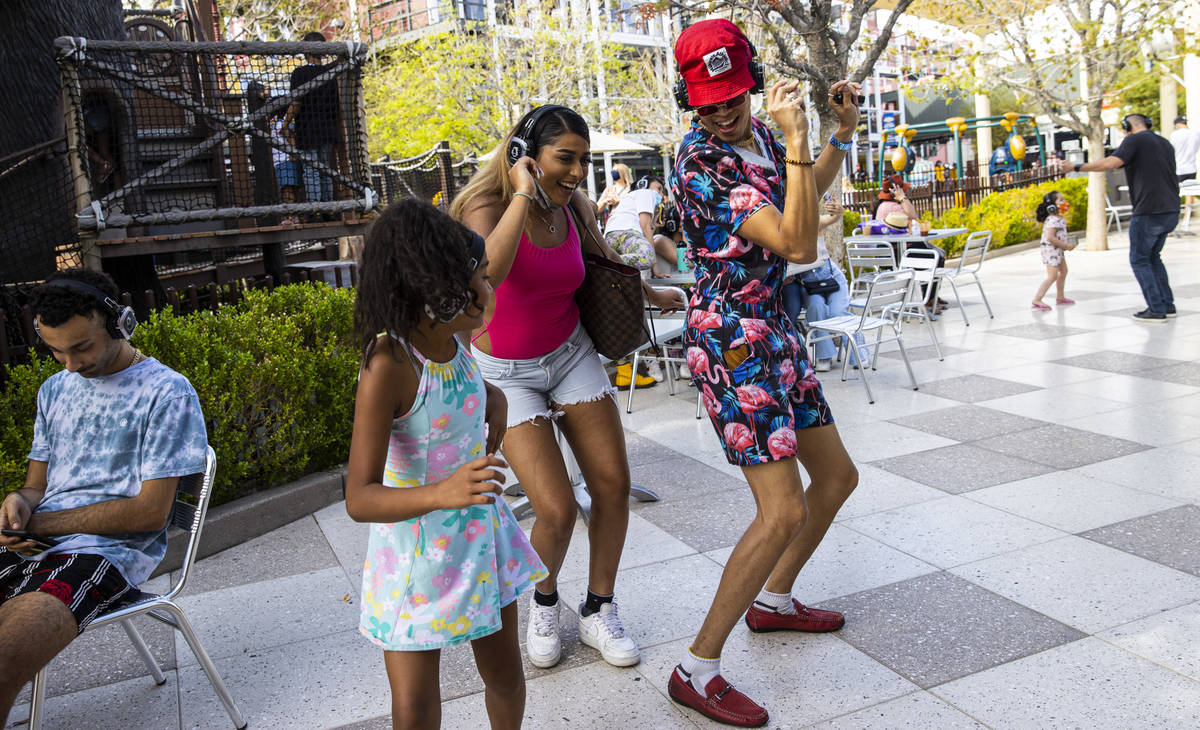 Kady Phillips, 9, second from left, of Las Vegas, dances with siblings Aya Phillips, third from ...