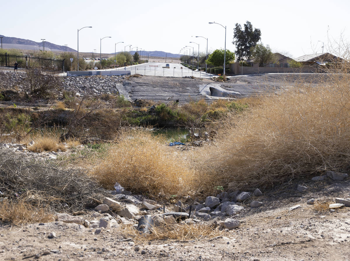 The Las Vegas wash is seen at the intersection of Desert Inn and Theme Road, on Monday, April 5 ...