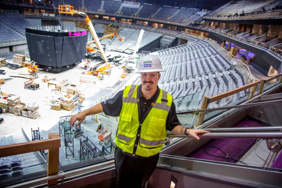 Dan Quinn, vice president and general manager of T-Mobile Arena, stands inside a suite Monday, ...