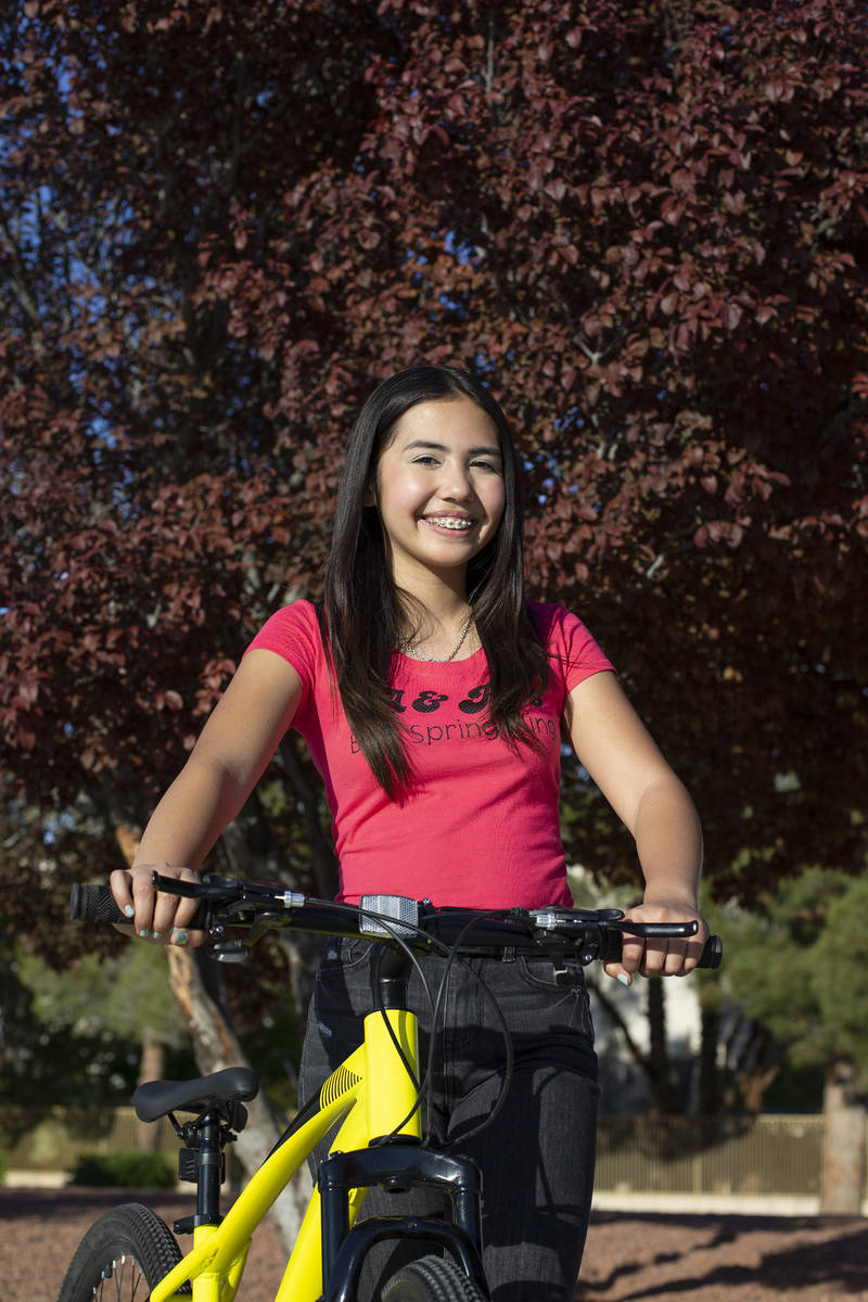 Aiyana Castro,12, at Radiant Ruby Park on Friday, April 9, 2021, in Las Vegas. Castro and her f ...