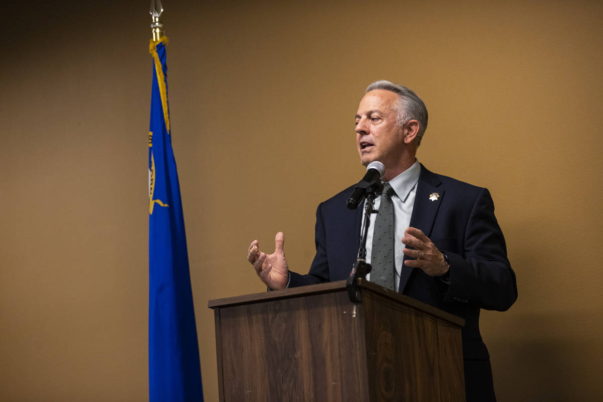 Sheriff Joe Lombardo speaks during a ceremony for "bravery and excellence" at Metropo ...
