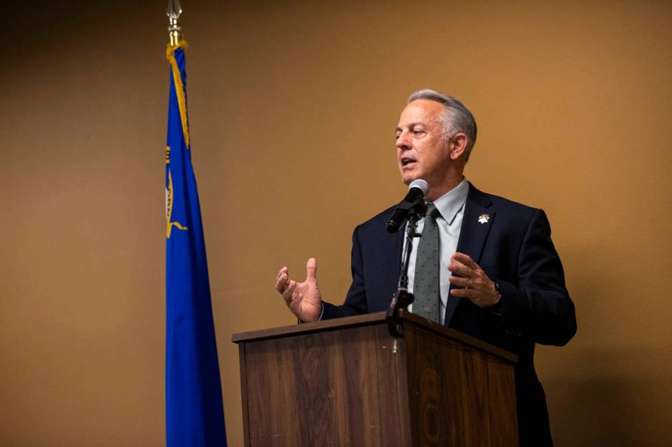 Sheriff Joe Lombardo speaks during a ceremony for "bravery and excellence" at Metropo ...