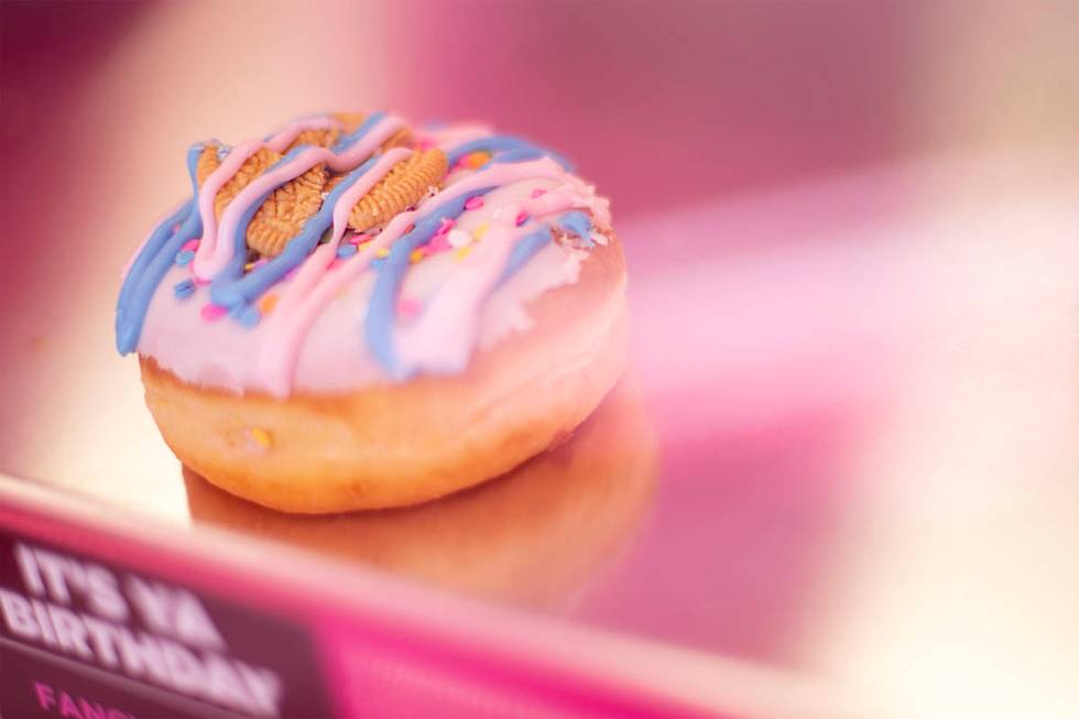 The "It's Ya Birthday" doughnut at the new Pinkbox Doughnuts location on East Sunset, which ope ...