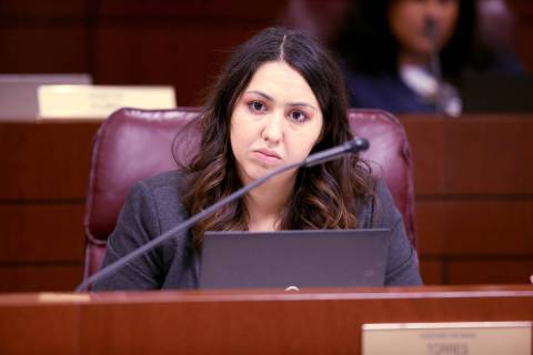 In this Feb. 5, 2019, file photo, assemblywoman Selena Torres, D-Las Vegas, listens to testimon ...