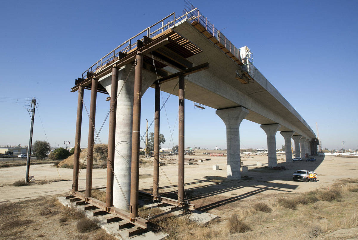An elevated section of the high-speed rail under construction is seen in Fresno, Calif., in 201 ...