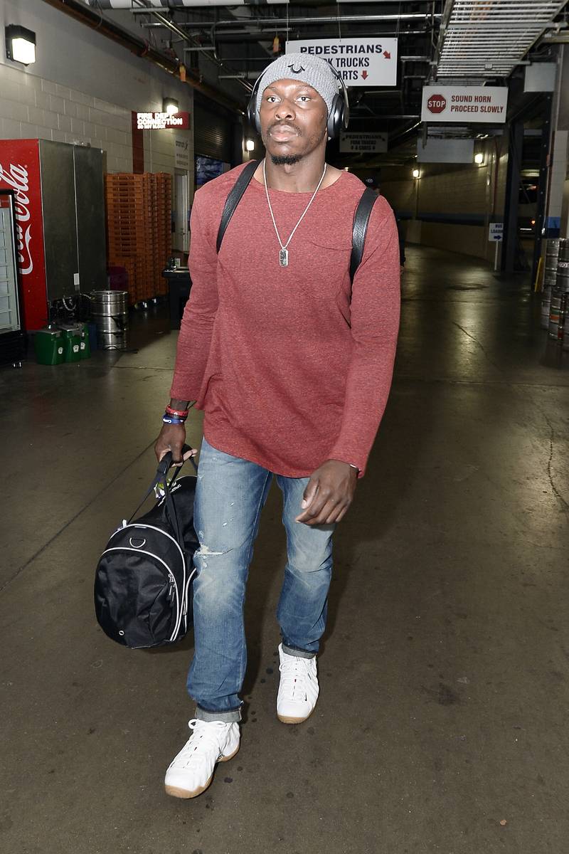 In this Oct. 25, 2015 file photo, Atlanta Falcons defensive back Phillip Adams arrives for an N ...