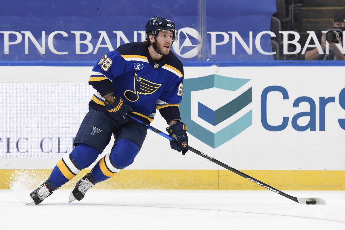 St. Louis Blues' Mike Hoffman (68) skates against the Anaheim Ducks during the first period of ...