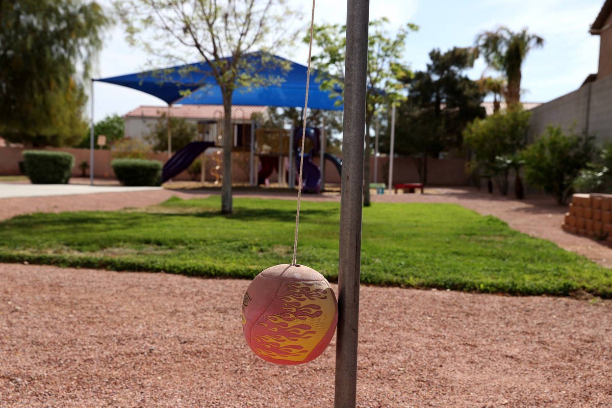One of five playgrounds at Capstone Christian Academy in Las Vegas Thursday, April 8, 2021. The ...