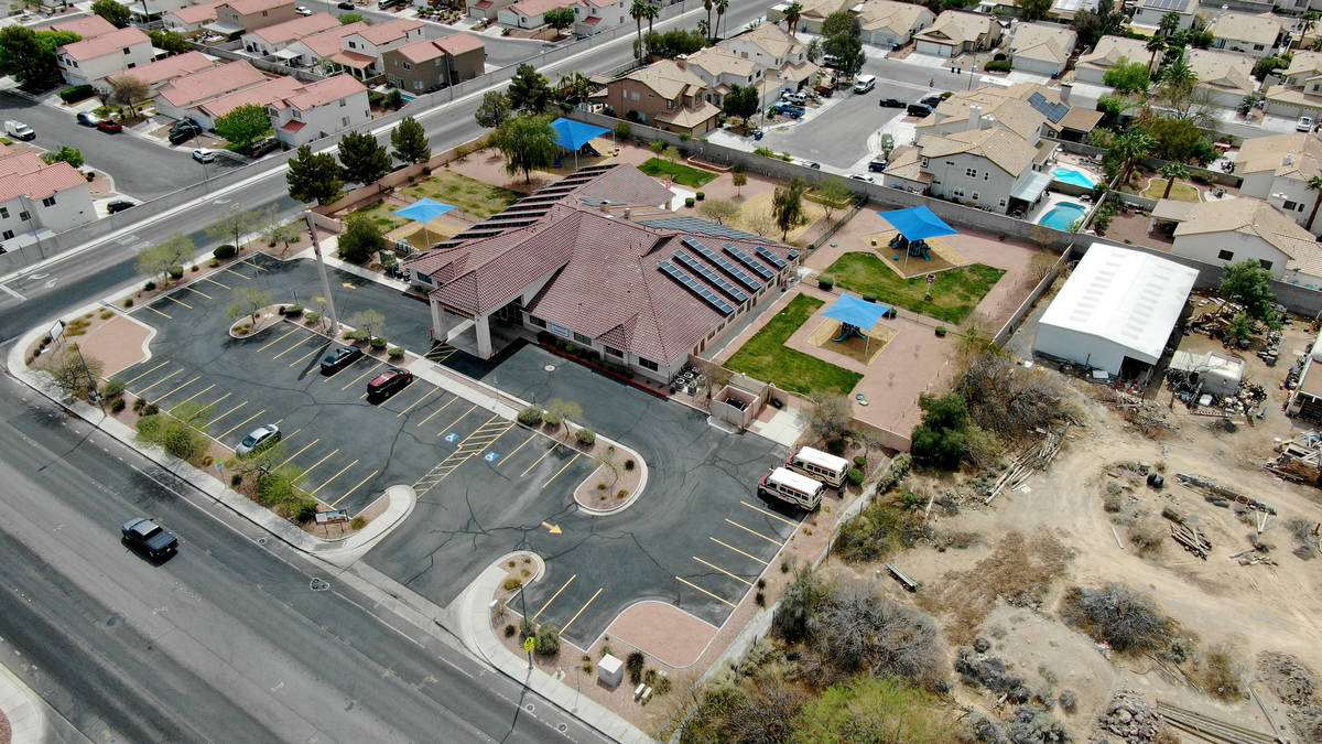 An aerial view of Capstone Christian Academy in Las Vegas Thursday, April 8, 2021. The new priv ...