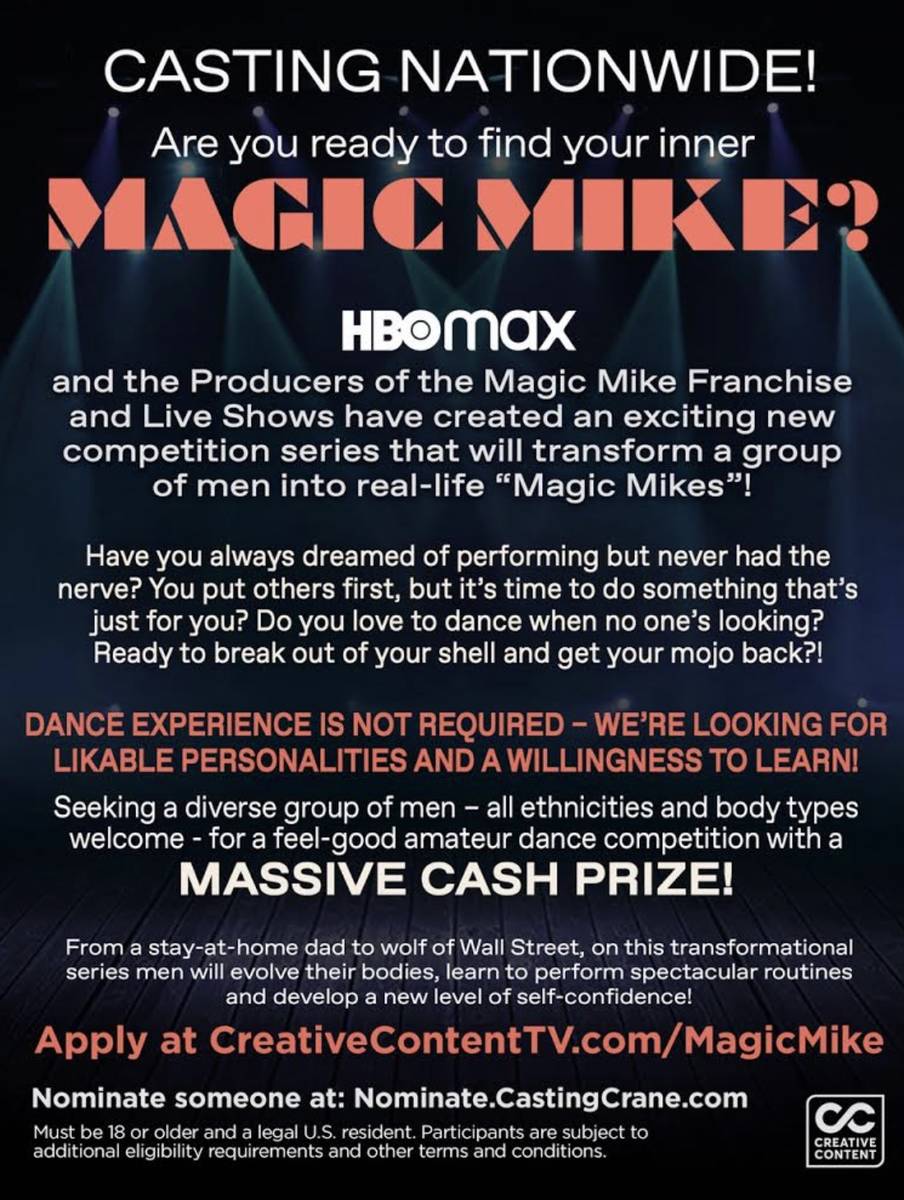 The formal casting announcement for "Real Magic Mike," the unscripted contest show to air this ...